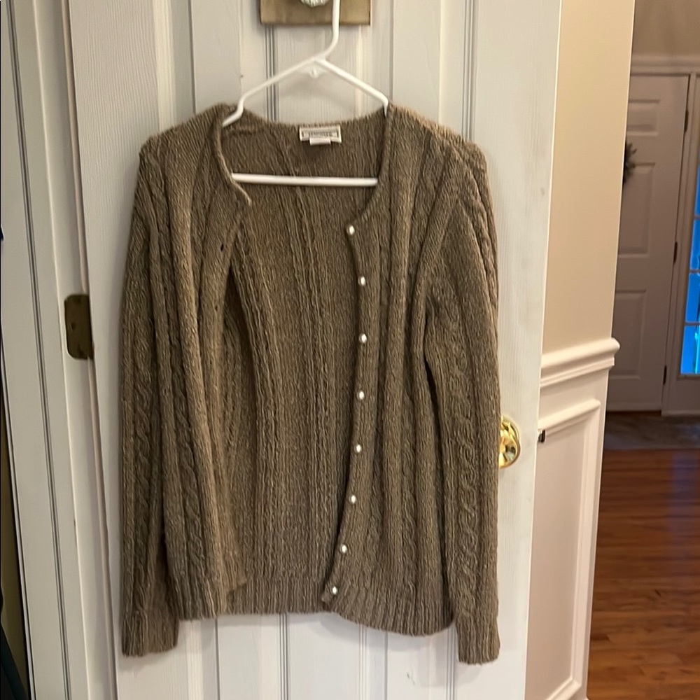 Women's Tan Cable Knit Cardigan Sweater VINTAGE